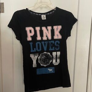 PINK Victoria's Secret Black and Pink Graphic Tee
